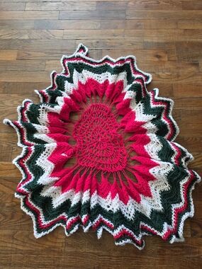 Handmade Red, White & Green Crochet Doily Table Accent